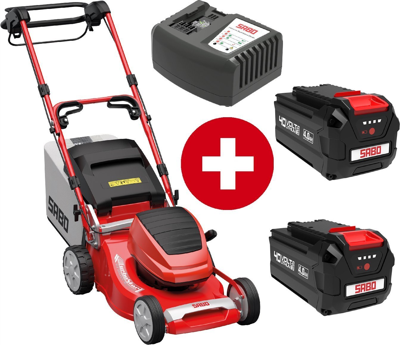 Sabo Akku-Rasenmäher 43-Accu VARIO mit 2 x 4 Ah Akkus und Schnellladegerät